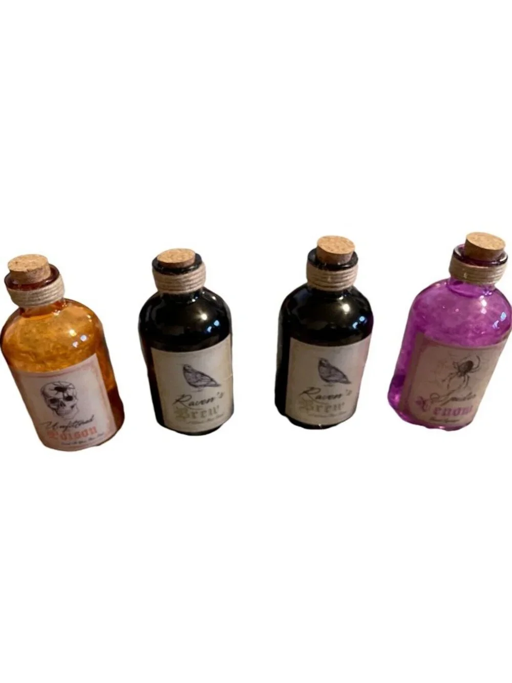 Halloween Glass Potion Bottle Raven Brew Unfiltered Poison Spider Set Of 4 new